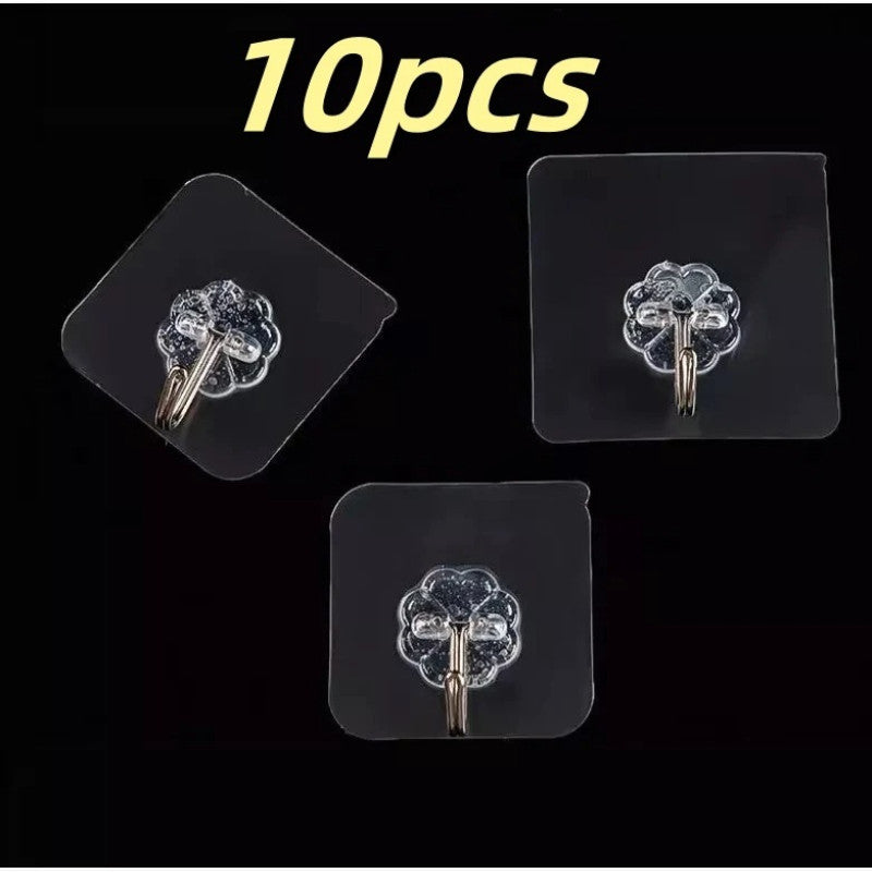Pack of 10 Adhesive Single Hooks – Heavy Duty Transparent Wall Hooks