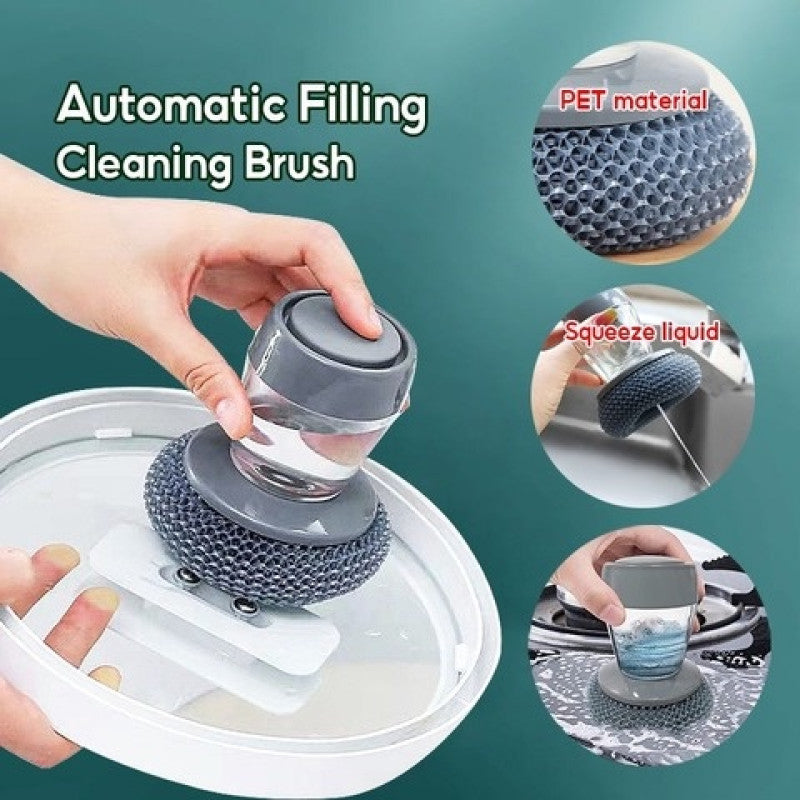 Steel Dish Scrubber Liquid Brush - 2 in 1 Dishwashing Brush with Soap Dispenser