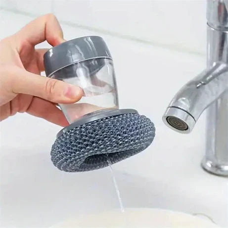 Steel Dish Scrubber Liquid Brush - 2 in 1 Dishwashing Brush with Soap Dispenser
