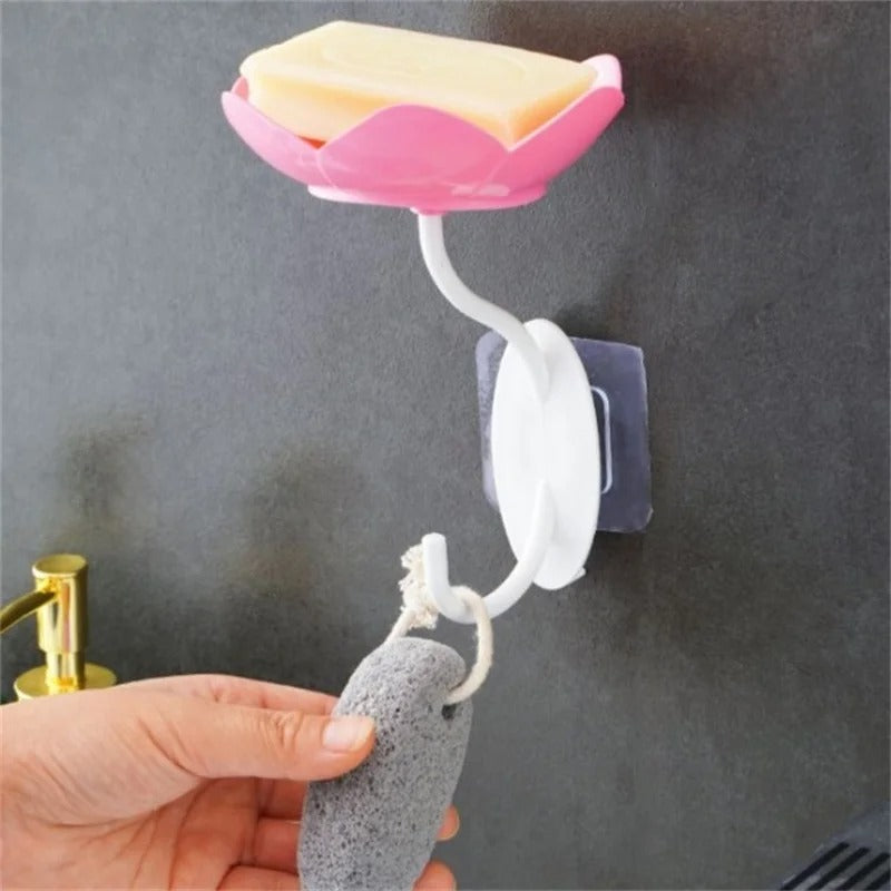 Flower Shape Double Layer Soap Holder – Wall Mounted Self-Adhesive Soap Dish with Drain Tray