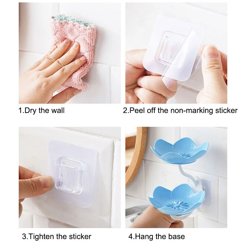Flower Shape Double Layer Soap Holder – Wall Mounted Self-Adhesive Soap Dish with Drain Tray