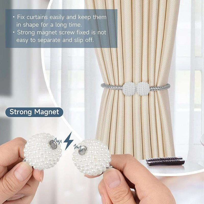 Pearl Magnetic Curtain Clip Curtain Holders Tieback Buckle Clips Hanging Ball ( Pack of 2 )