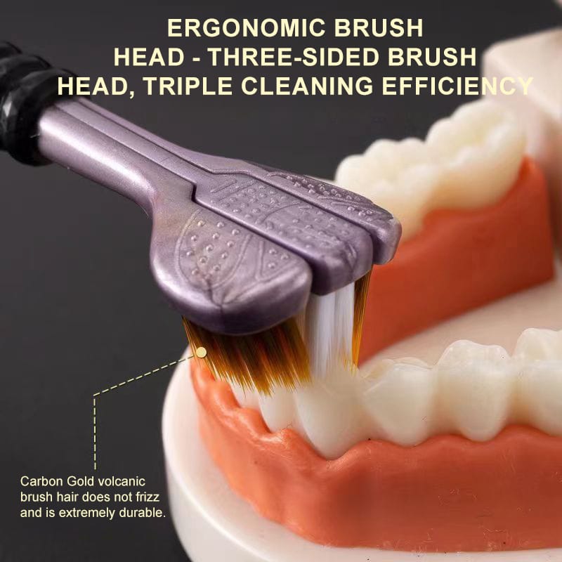 3 Sided Soft Bristles Toothbrush - Deep Cleaning Triple Head Tooth Brush - For Adults and Kids (Pack of 2 )