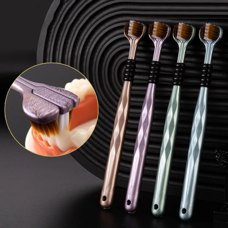 3 Sided Soft Bristles Toothbrush - Deep Cleaning Triple Head Tooth Brush - For Adults and Kids (Pack of 2 )