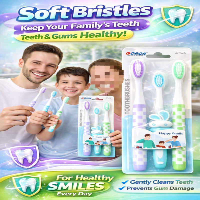 Healthy Smile Starts Here Soft Bristle Toothbrush Set (3 Pcs) - Gentle Cleaning, Safe for Kids & Adults