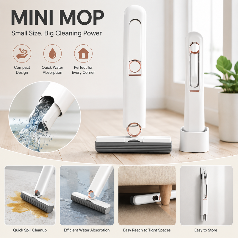 Mini Self Squeeze Folding Mop - Car Cleaning Mop - Mini Mop Cleaner for Kitchen Floor Cleaner