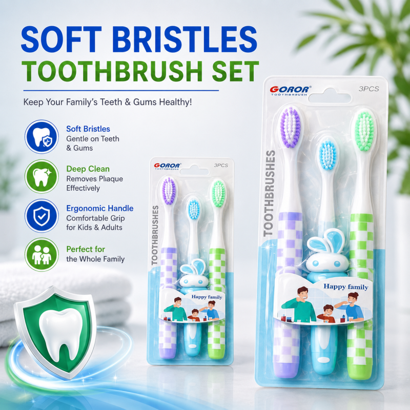 Healthy Smile Starts Here Soft Bristle Toothbrush Set (3 Pcs) - Gentle Cleaning, Safe for Kids & Adults