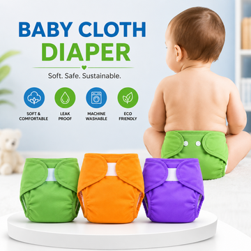 Reusable Baby Cloth Diaper – Soft & Adjustable- Soft & Comfortable - Random Colour