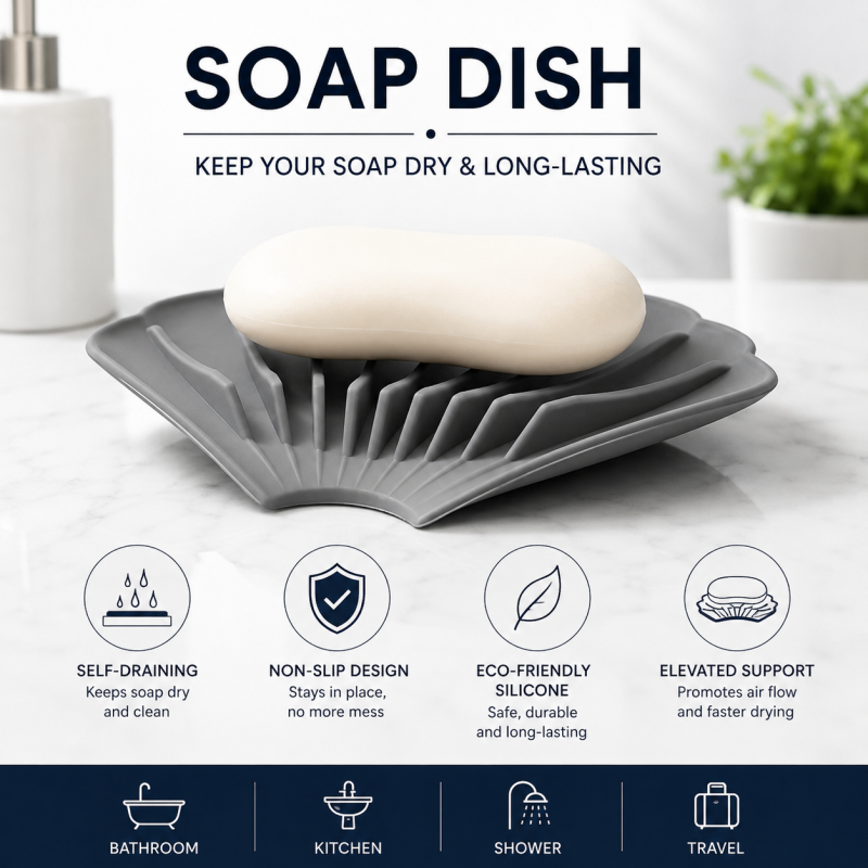 Flexible Bathroom Silicone Soap Storage Holder Dish