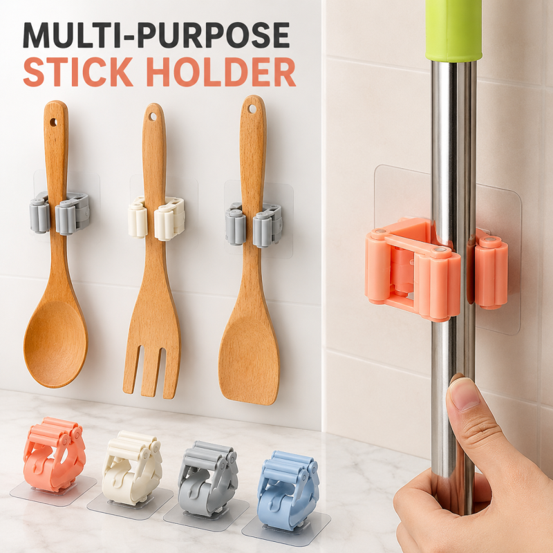 Plastic Mop Holder and Broom Holder Wall Mounted Self Adhesive Broom Stick Holder