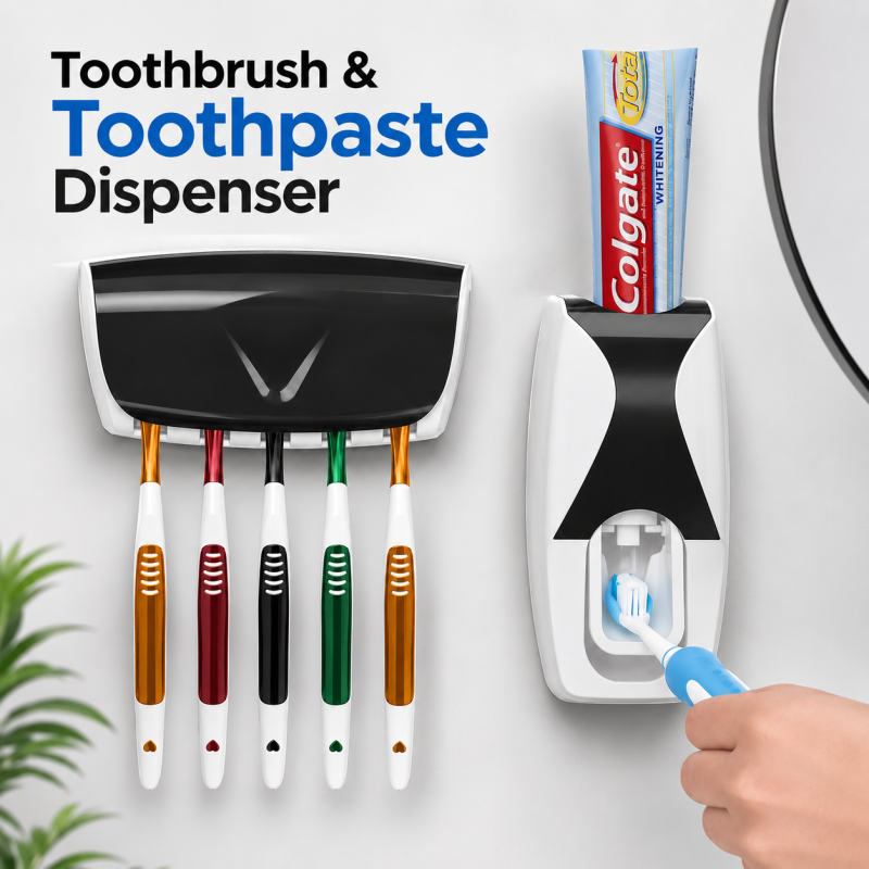Automatic Toothpaste Dispenser With Toothbrush Holder Organiser Set