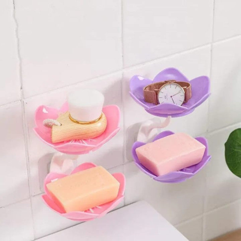 Flower Shape Double Layer Soap Holder – Wall Mounted Self-Adhesive Soap Dish with Drain Tray