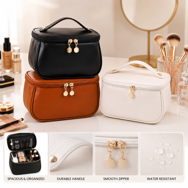 Portable makeup pouch feminine large size waterproof travel toiletries tissue cute PU ladies toiletry bag