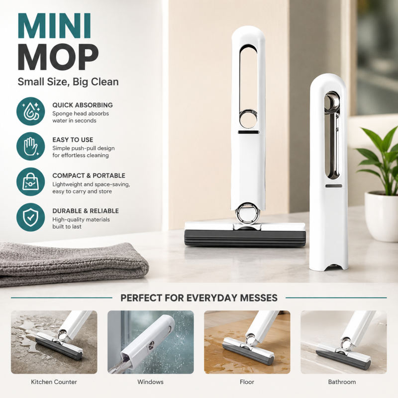Mini Self Squeeze Folding Mop - Car Cleaning Mop - Mini Mop Cleaner for Kitchen Floor Cleaner
