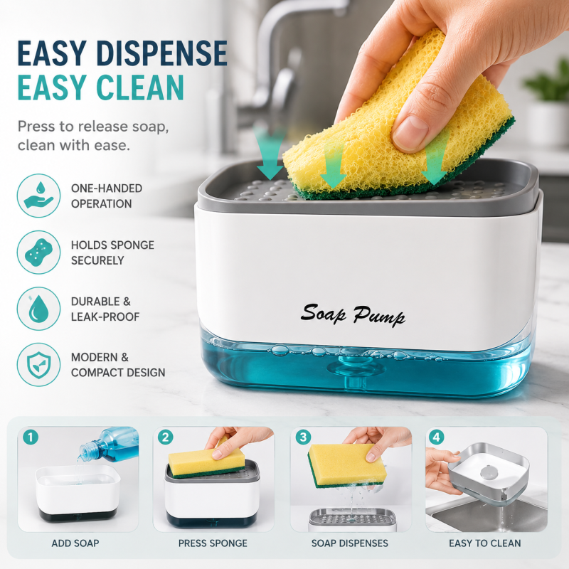 2 in 1 Liquid Soap Dispenser Automatic Soap Pump With Sponge Holder Latest Kitchen Tool Good Quality
