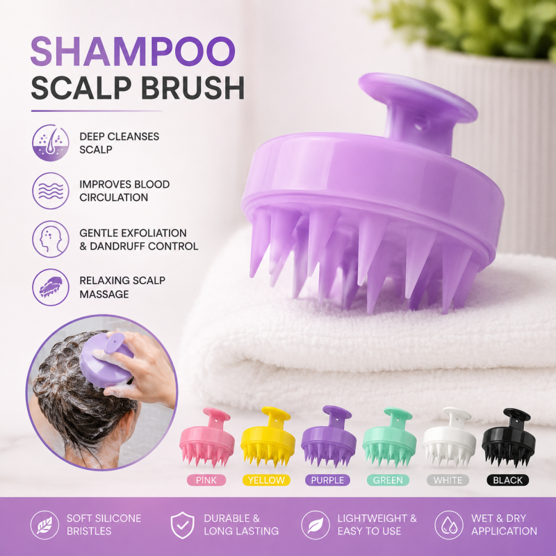Silicone Shampoo Brush Clean - Scalp Massage, Shampoo Brush, Bath Comb Care Tool