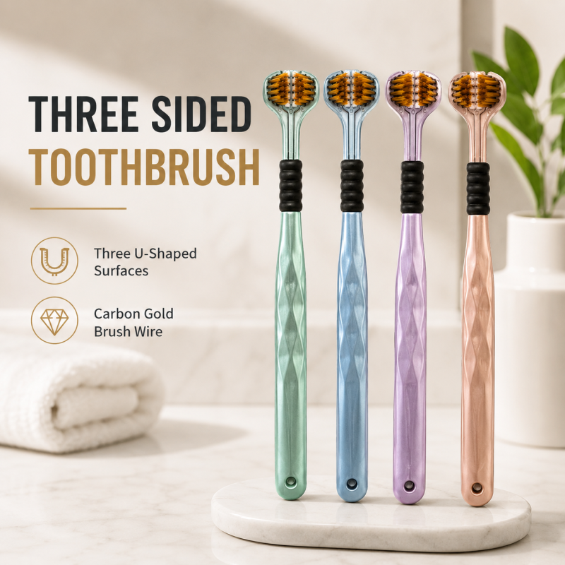 3 Sided Soft Bristles Toothbrush - Deep Cleaning Triple Head Tooth Brush - For Adults and Kids (Pack of 2 )