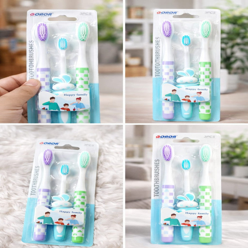 Healthy Smile Starts Here Soft Bristle Toothbrush Set (3 Pcs) - Gentle Cleaning, Safe for Kids & Adults