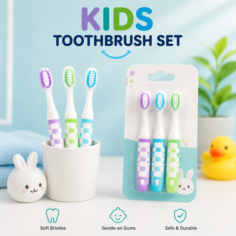 Healthy Smile Starts Here Soft Bristle Toothbrush Set (3 Pcs) - Gentle Cleaning, Safe for Kids & Adults