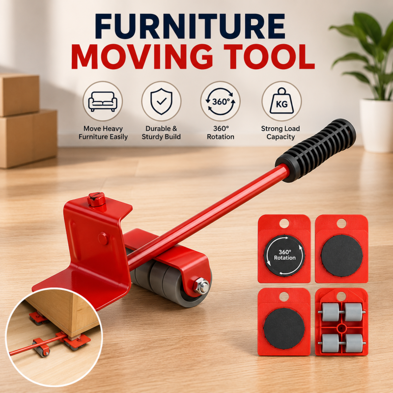 Furniture Moving Tool Heavy Object Mover Furniture Transport Lifter & Furniture Slides 4 Wheeled Mover Roller+1 Wheel Bar Hand Tools Set