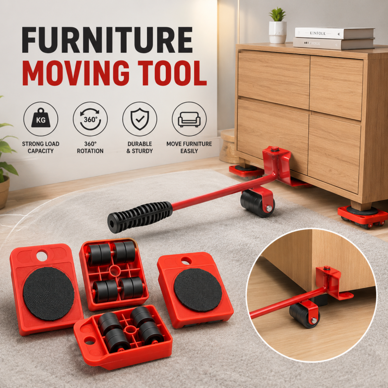 Furniture Moving Tool Heavy Object Mover Furniture Transport Lifter & Furniture Slides 4 Wheeled Mover Roller+1 Wheel Bar Hand Tools Set