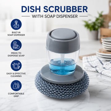 Steel Dish Scrubber Liquid Brush - 2 in 1 Dishwashing Brush with Soap Dispenser