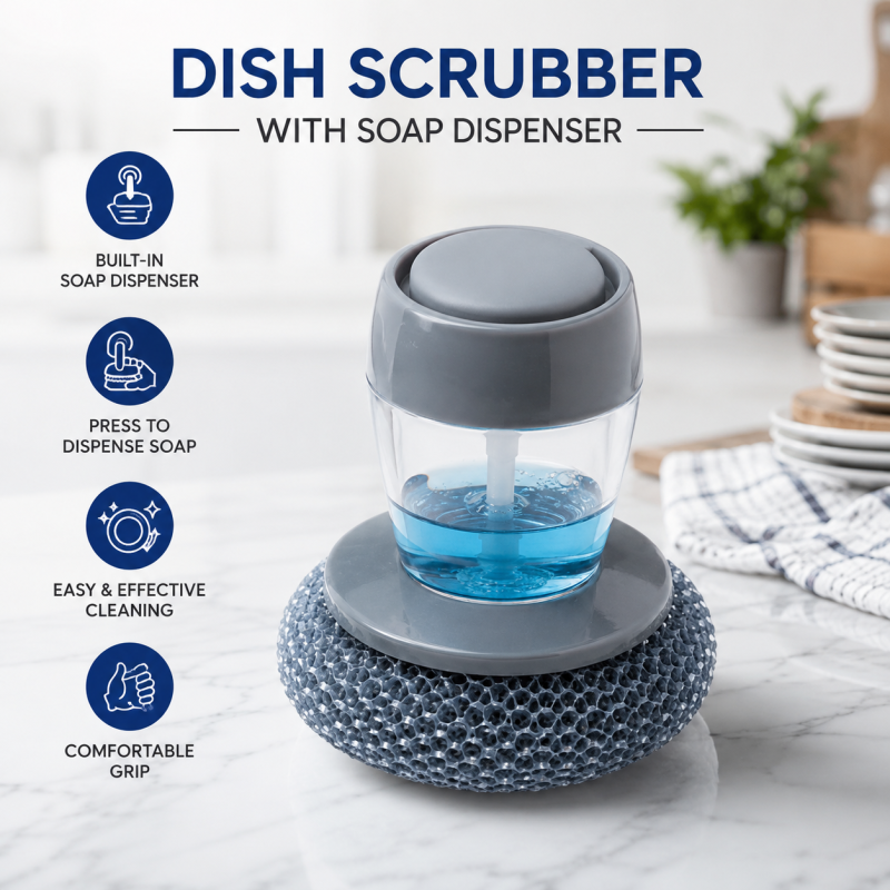 Steel Dish Scrubber Liquid Brush - 2 in 1 Dishwashing Brush with Soap Dispenser