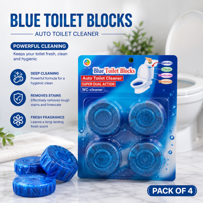 Blue Automatic Toilet Cleaner & Stain Remover Tablets – Pack of 4