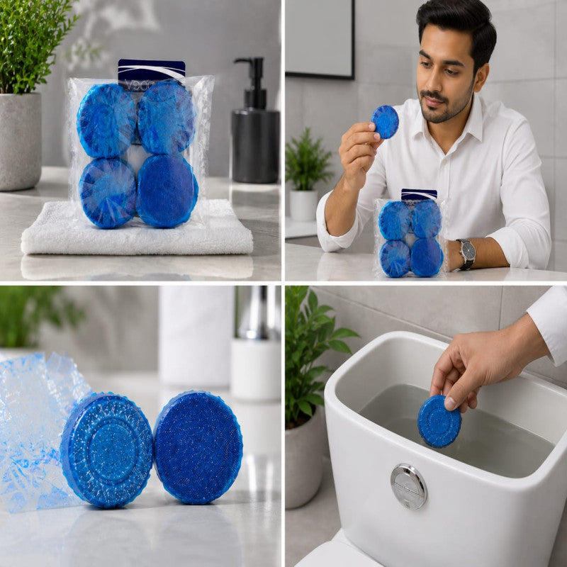 Blue Automatic Toilet Cleaner & Stain Remover Tablets – Pack of 4