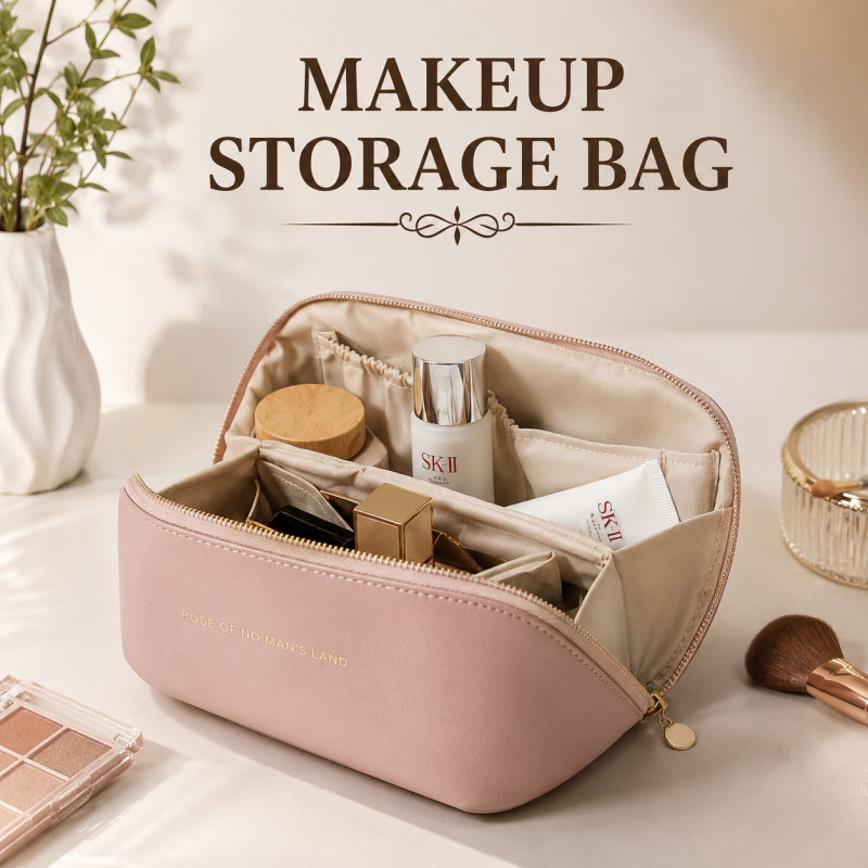 Large Leather Travel Cosmetic Bag – Makeup Organizer