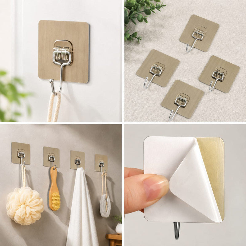 Self Adhesive Wall Hooks – Pack of 10 | No Drill Strong Sticky Hooks for Kitchen, Bathroom & Home