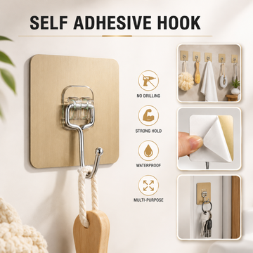 Self Adhesive Wall Hooks – Pack of 10 | No Drill Strong Sticky Hooks for Kitchen, Bathroom & Home