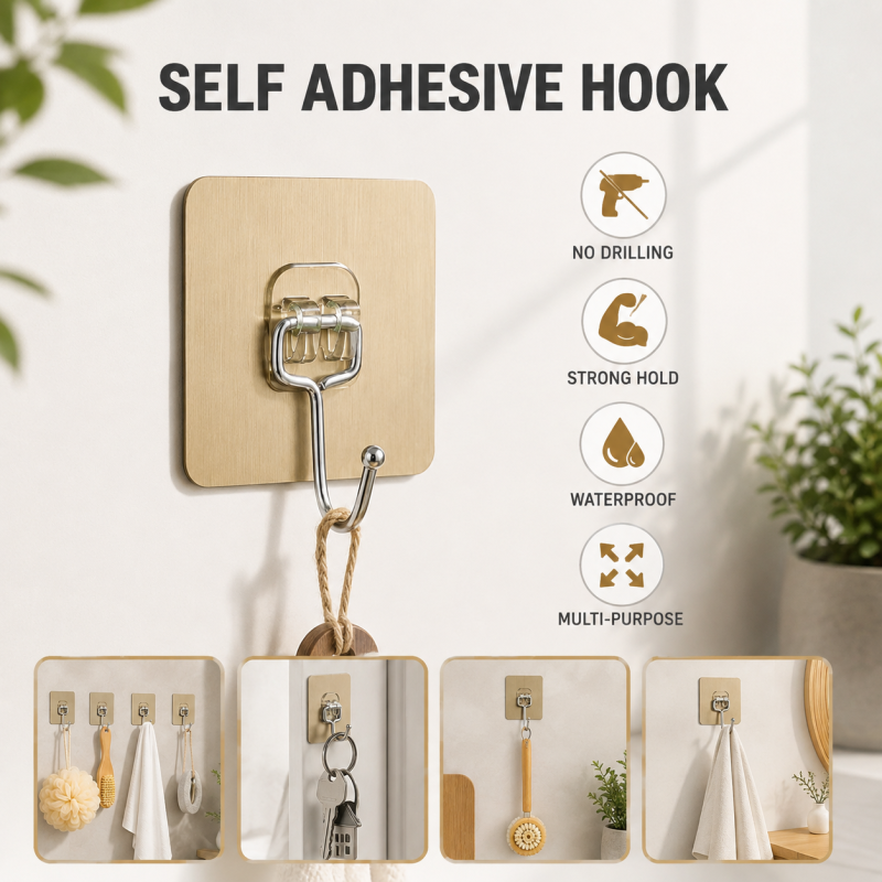 Self Adhesive Wall Hooks – Pack of 10 | No Drill Strong Sticky Hooks for Kitchen, Bathroom & Home