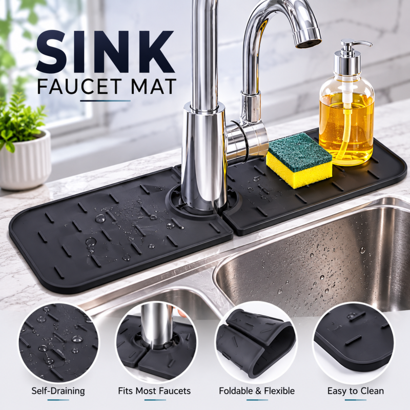 Silicone Sink Drainage Pad-Non Skid Faucet Mat for Kitchen and Bathroom
