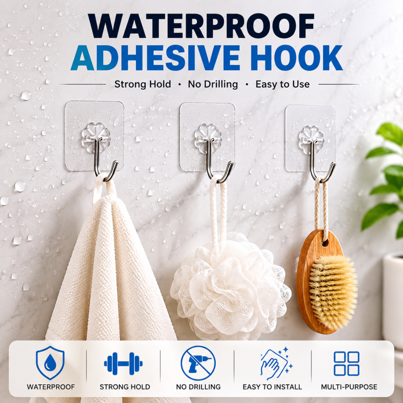 Pack of 10 Adhesive Single Hooks – Heavy Duty Transparent Wall Hooks