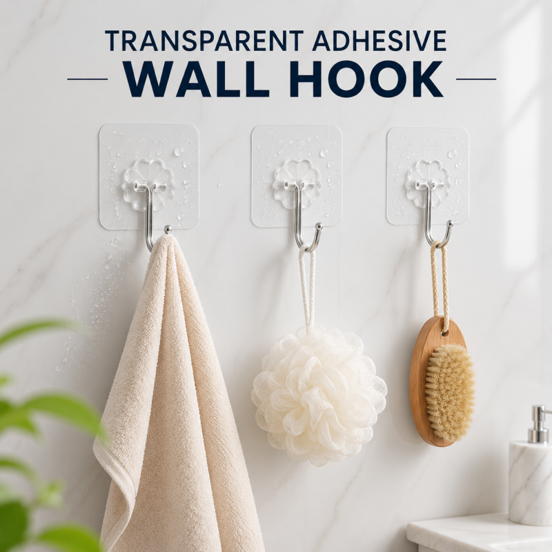 Pack of 10 Adhesive Single Hooks – Heavy Duty Transparent Wall Hooks