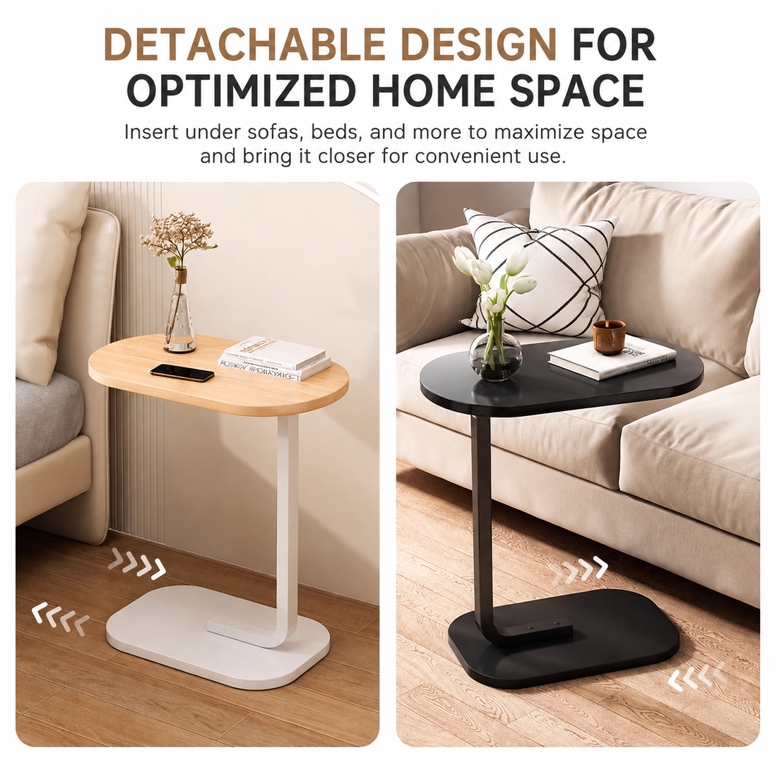 C-Shaped Oval Side Table – Modern Sofa & Laptop Table