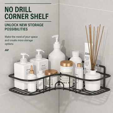 Kitchen, Bathroom Corner Storage Rack No-Drill Wall-Mounted Organizer