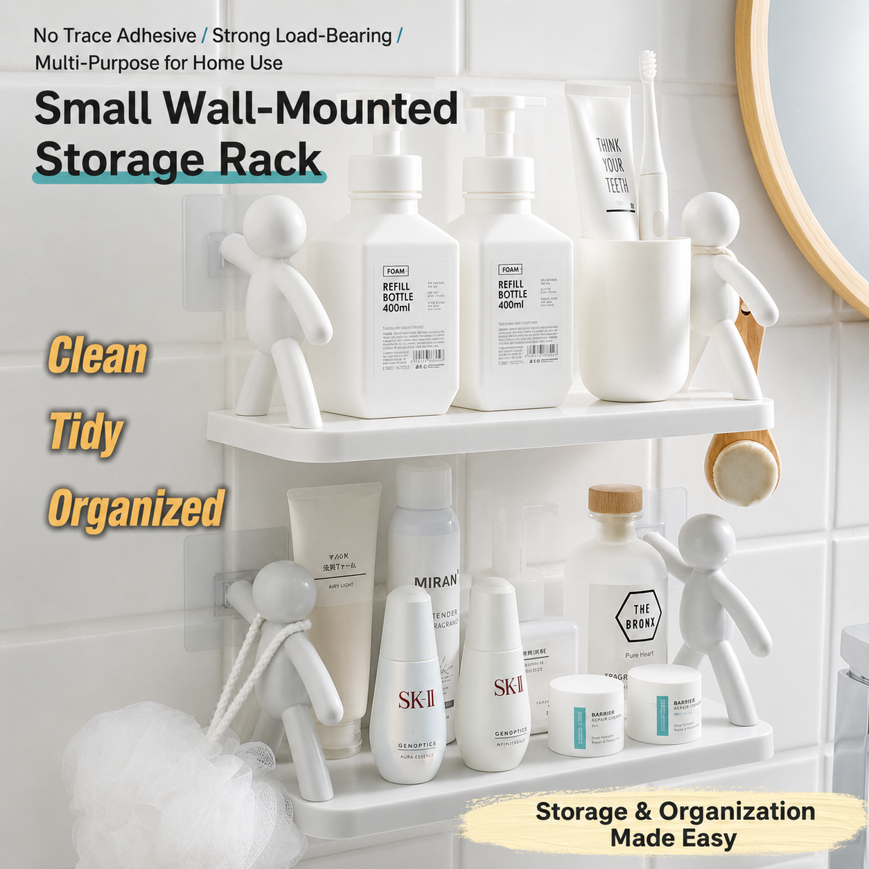 Cartoon Shaped Wall Mounted Shelf, For Bathroom Self-Adhesive No-Drill Bathroom Organizer