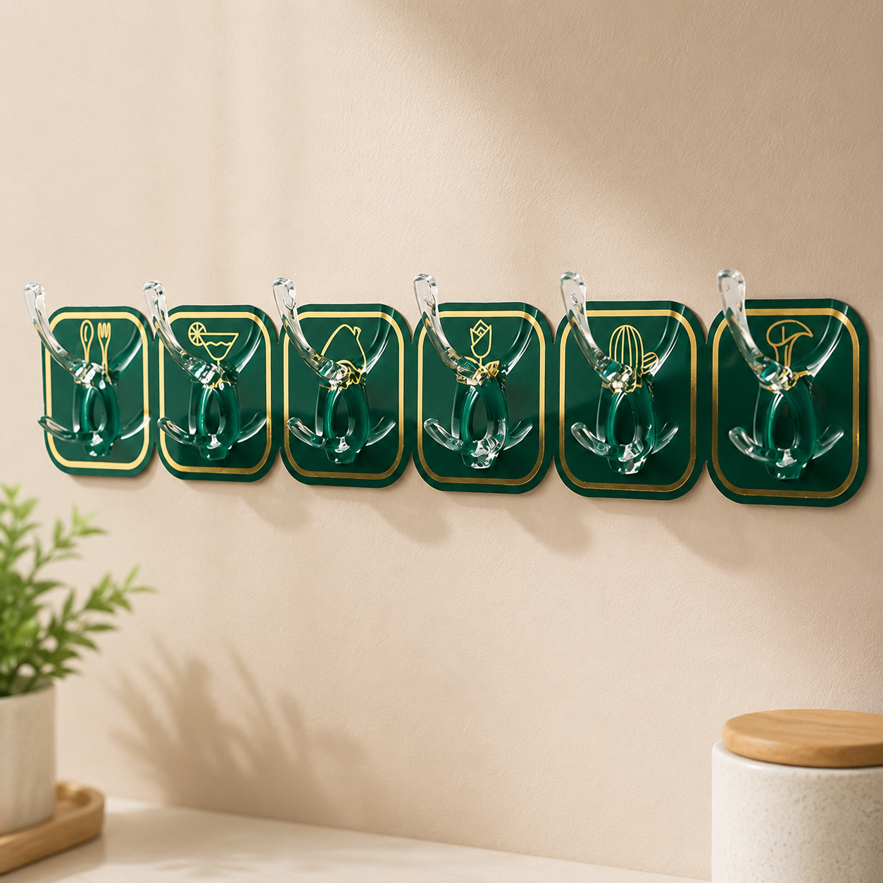 Punch-Free Hook Six-row Coat Hanging Hook Wall-mounted Hook for Kitchen and Bathroom