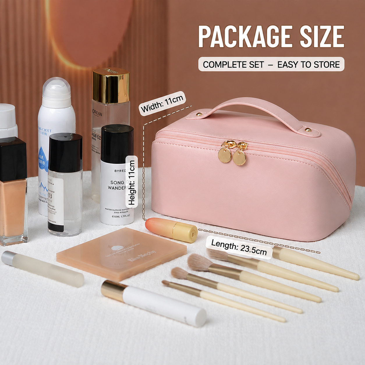 Large Leather Travel Cosmetic Bag – Makeup Organizer