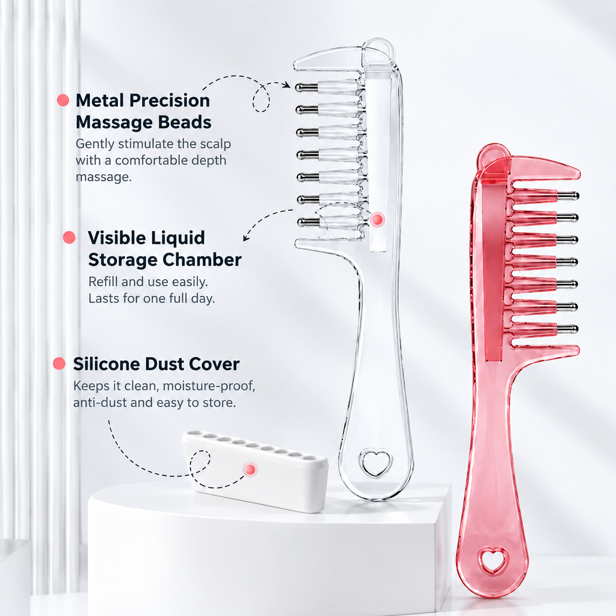 Hair Oil Application Comb, Transparent Liquid Level Storage Hair Root Brush | Roller Ball Liquid Guide | Ensures Even Distribution Of Oil In Hair Roots