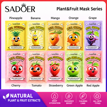 BIOAQUA/SADOER Fruit Plant Extract Moisturizing Glowing , Anti Ageng Deep Repair Hydrating, Radiance Boost, Calming, Skin Care Face Sheet Masks