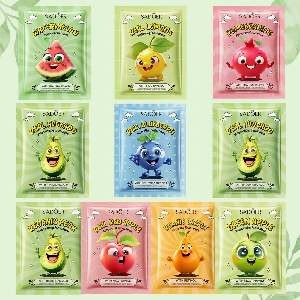 BIOAQUA/SADOER Fruit Plant Extract Moisturizing Glowing , Anti Ageng Deep Repair Hydrating, Radiance Boost, Calming, Skin Care Face Sheet Masks