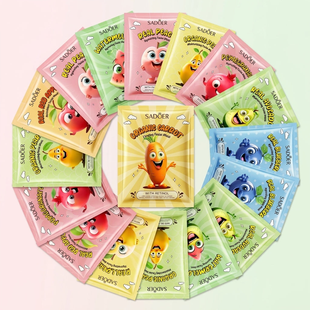 BIOAQUA/SADOER Fruit Plant Extract Moisturizing Glowing , Anti Ageng Deep Repair Hydrating, Radiance Boost, Calming, Skin Care Face Sheet Masks