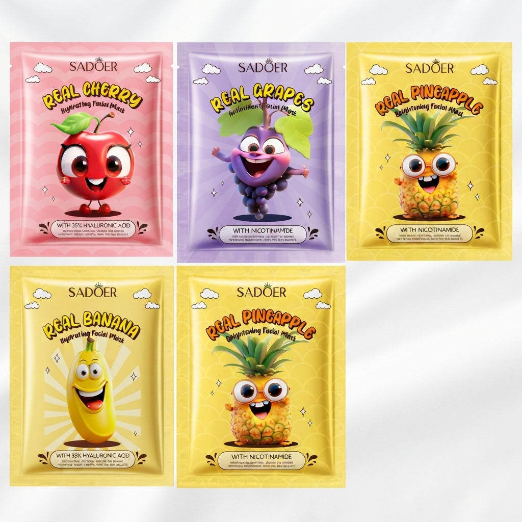 BIOAQUA/SADOER Fruit Plant Extract Moisturizing Glowing , Anti Ageng Deep Repair Hydrating, Radiance Boost, Calming, Skin Care Face Sheet Masks