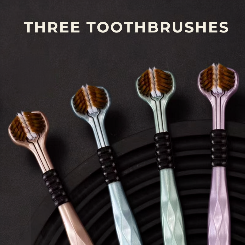 3 Sided Soft Bristles Toothbrush - Deep Cleaning Triple Head Tooth Brush - For Adults and Kids (Pack of 2 )