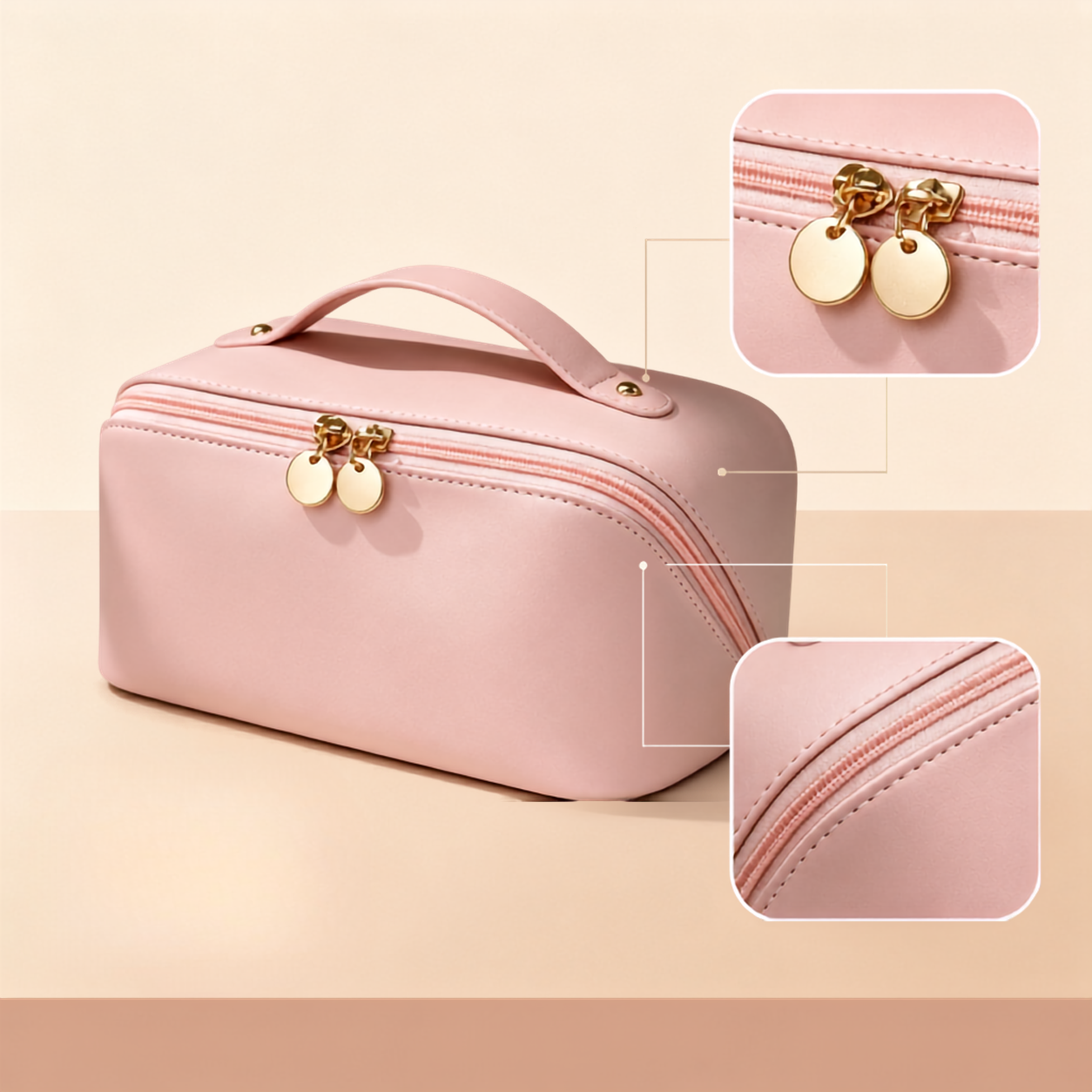 Large Leather Travel Cosmetic Bag – Makeup Organizer