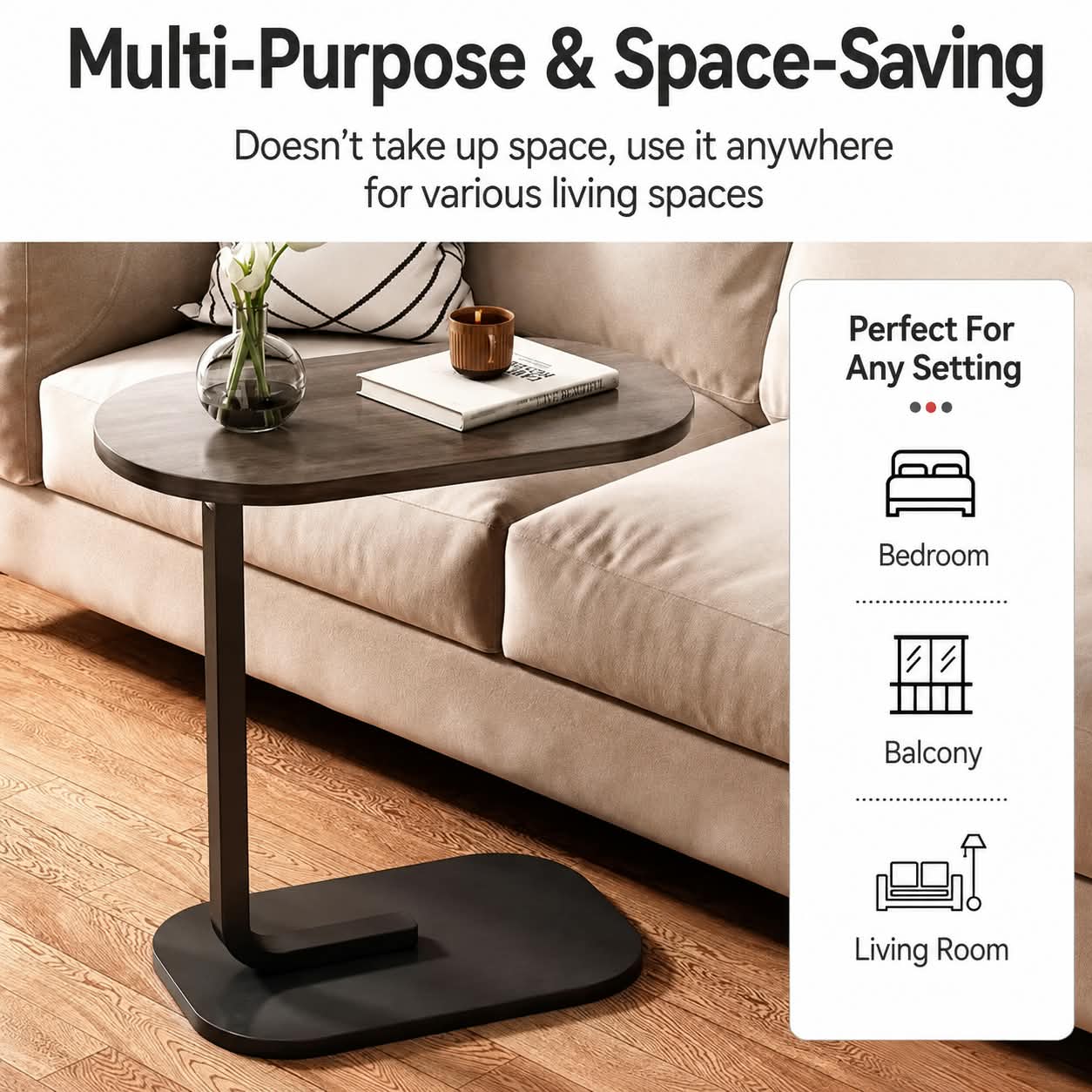 C-Shaped Oval Side Table – Modern Sofa & Laptop Table