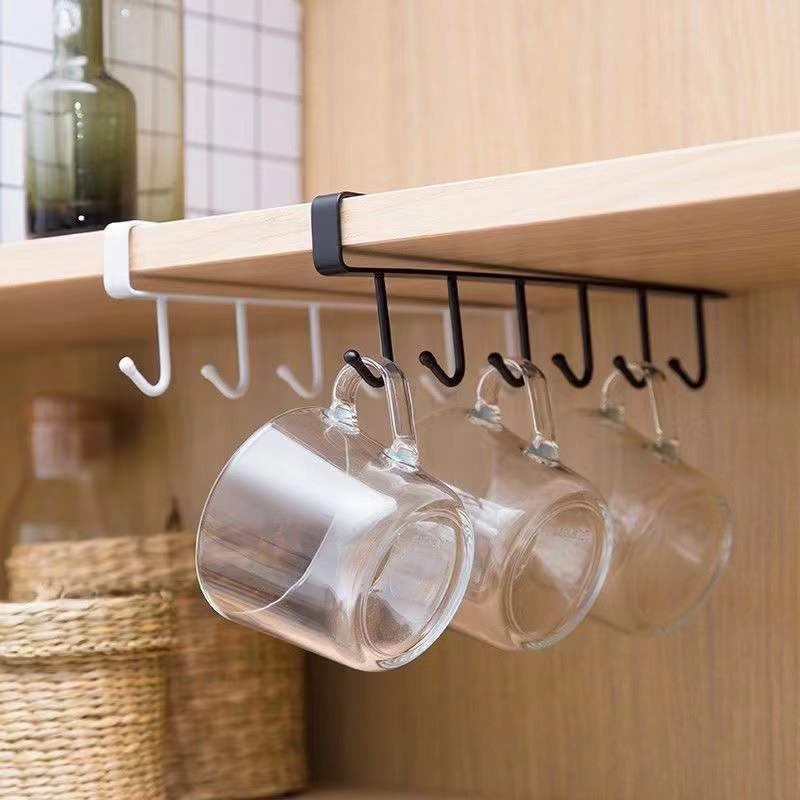 Mug Holder Under Cabinet, Hanging Six Hook Multipurpose Storage Rack